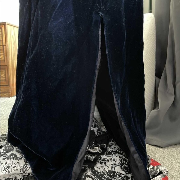Williams Dark Blue Lined Velvet Maxi Dress with Slit Plunging Scallop Neckline S - Picture 16 of 17